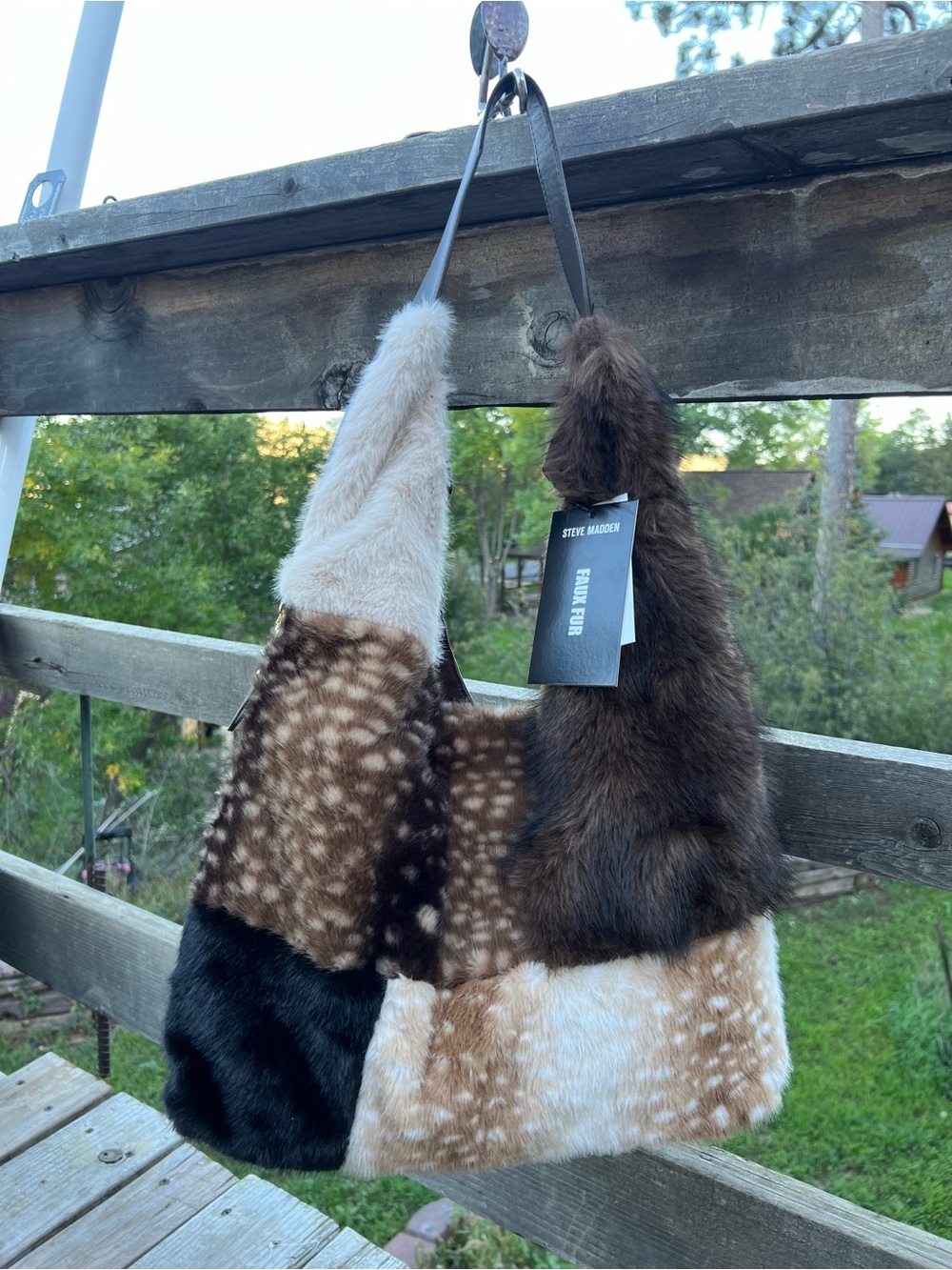 Steve Madden Patchwork Faux Fur Shoulder Bag - With Small Crossbody 2 purses